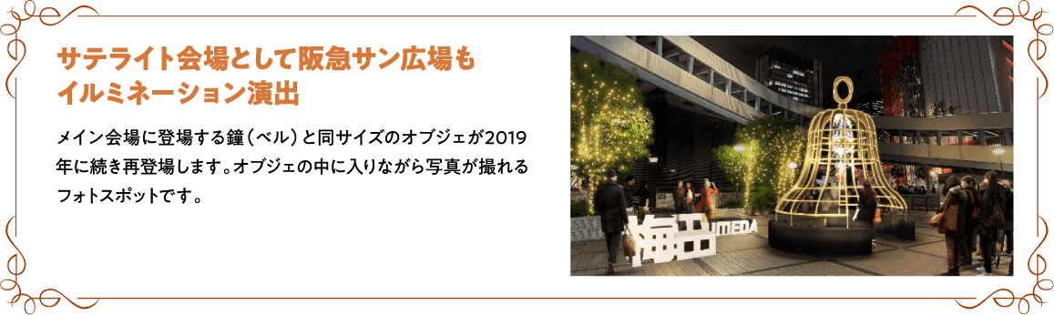 サテライト会場として阪急サン広場もイルミネーション演出